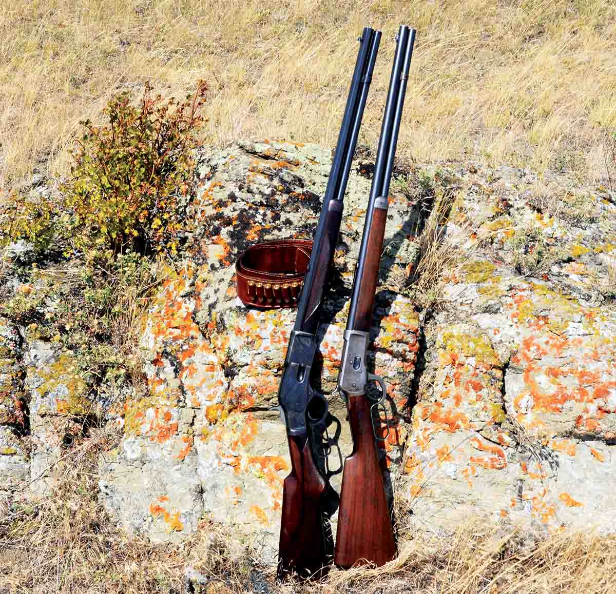 From his assortment of Winchester (and replica) .44s, Mike chose these two for shooting. At left is Uberti/Cimarron Model 1873 and at right is Winchester (vintage 1914) Model 1892. Both have 24-inch barrels.